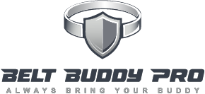 Belt Buddy Pro logo with shield and belt icon. The best in discreet personal safety